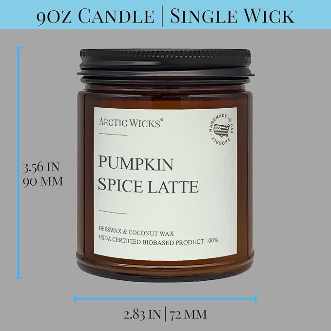 Arctic Wicks 3 Pack Fall Candles Honey Spiced Pear, Pumpkin Spice Latte, Apple Macintosh | Coconut Beeswax Candles | 9oz Amber Jar | Farmhouse Non-Toxic Clean Burn 100% USDA Certified Biobased