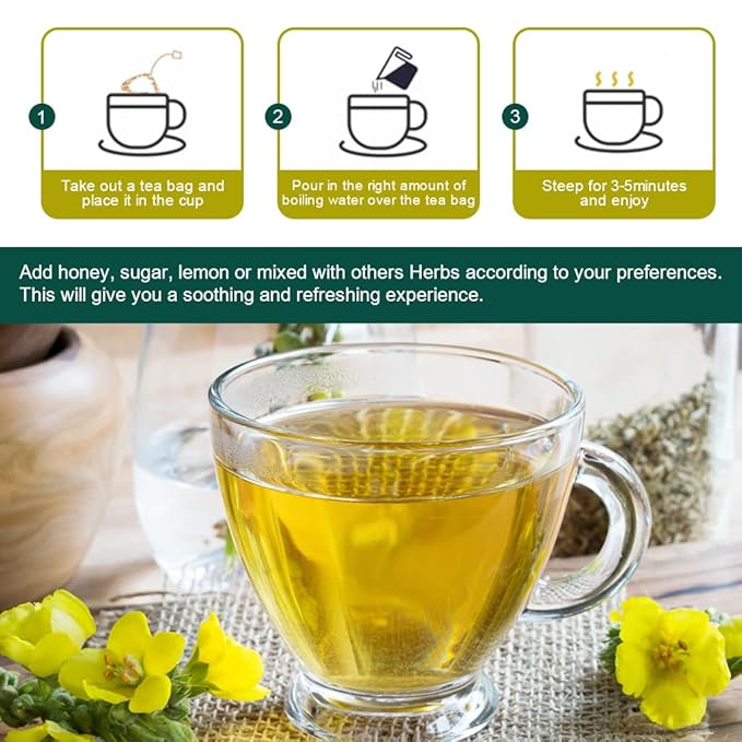Mullein Leaf Tea Bags - Lungs Cleanse and Respiratory Support, Herbal Teas, Caffeine Free, 40 Tea Bags