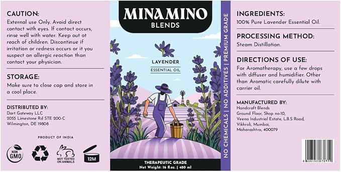 16 fl oz - Lavender Essential Oil (100% Pure & Natural) Large Aluminum Bottle for Aromatherapy, Diffuser, Candle & Soap Making - Minamino Blends