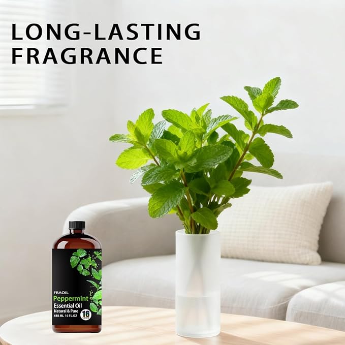 Peppermint Essential Oil, Peppermint Oil 16 Fl Oz 480 ML for Diffuser Humidifier Yoga Cleaning DIY Candle Soap Making Perfume Gift Essential Oils