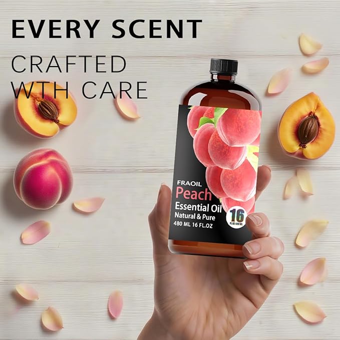 Peach Essential Oil, Peach Oil 16 Fl Oz 480 ML for Diffuser Humidifier Yoga Cleaning DIY Candle Soap Making Perfume Gift for Women Essential Oils