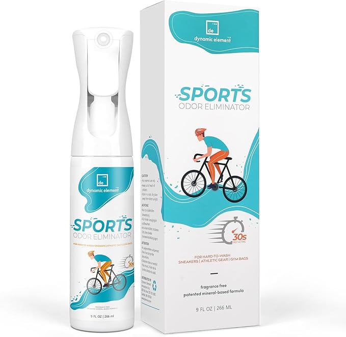 Dynamic Element Sports Gear Odor Eliminator Spray - Unscented Deodorizer for Helmets, Gloves, Hockey Pads, Yoga Mats & Shoes - Mineral-Based - 9 fl oz