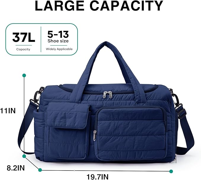 Gym Bag for Women, Cute Travel Duffel Bag with Shoe Compartment & Wet Pocket, Lightweight Puffer Weekender Overnight Bag, Travel Carry On for Sport, Hospital, Yoga