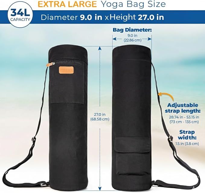 UDANA Yoga Mat Bag – Heavy Duty Canvas Carrier with 3 Pockets & Full Zip – Available in 3 Sizes (16L, 18L, 34L) - Multiple Colors