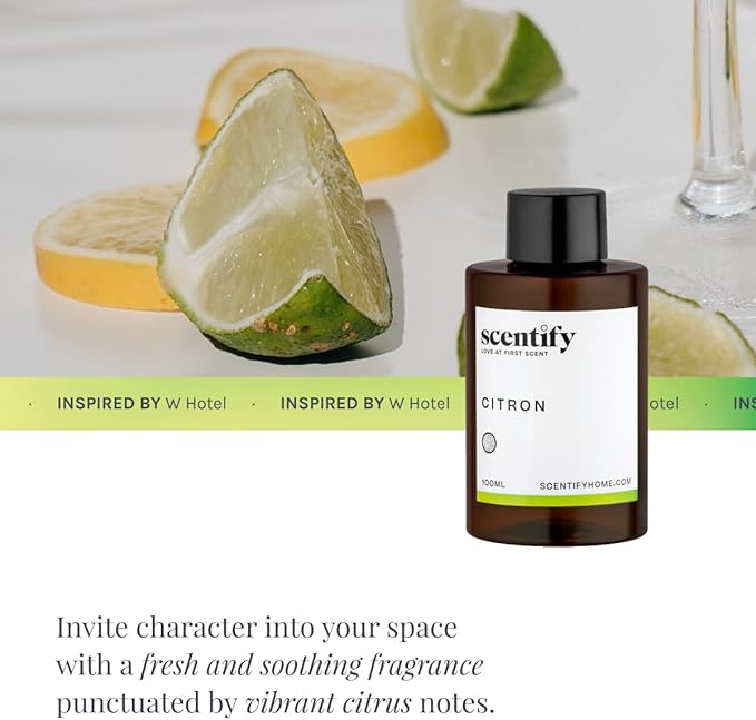 Scentify Citron Aroma Oil Refill Scent for Oil Diffusers - Lemon, Jasmine, Musk, Woods Scents - Luxurious Relaxing Aromatherapy Diffuser Fragrance 100ml, 3.38 oz