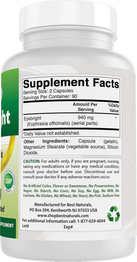 Best Naturals Eyebright 470 mg 180 Capsules (180 Count (Pack of 3))