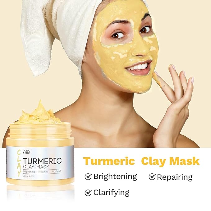 ANAI RUI 3 Pcs Face Mask Set - Turmeric Clay Mask - Green Tea Face Mask - Dead Sea Mud Mask for Oily Skin, Blackheads & Pores Spa Gift Set Self Care Valentines Day Gifts for Women(2.5 oz Each