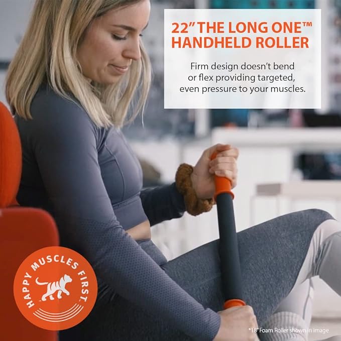 Tiger Tail 22in Massage Stick Portable Roller, Handheld, Deep Tissue Foam Roller, Body Massage and Myofascial Release Tool for Legs, Neck, Calves, Thighs, Shins & Back, The Long One 22, Made in USA