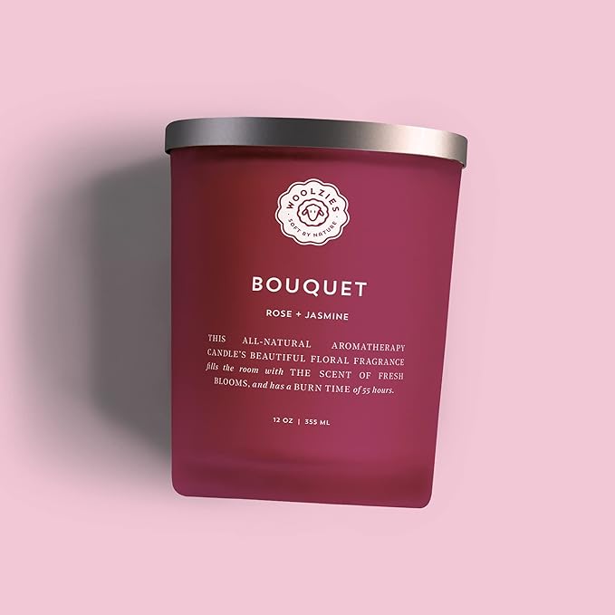 Woolzies Natural Soy Wax Candle | Hand Poured, Long Lasting, Reusable Glass Jar Scented Candle | 12 OZ (Bouquet Rose + Jasmine)