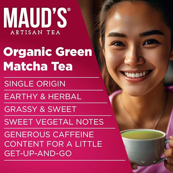 Maud's Organic Matcha Green Tea Pods, 24 ct, Recyclable Single Serve Tea Pods – 100% Gourmet Blended Tea Leaves, Compatible with Keurig K Cups Maker