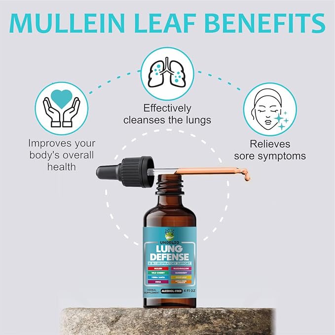 Lung Defense Herbal Extract 8 in 1 Blend (Mullein,Marshmallow,OSHA,Wild Cherry,Elderberry,Yerba Santa,Olive Leaf,ACV) Lung Cleanse - Respiratory & Immune System Support - Liquid Supplement- 4 OZ