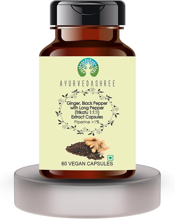 Trikatu Extract 500mg - 60 Vegetarian Capsules | Ginger with Black Pepper & Long Pepper Extract | | All Natural | 100% Vegan | Gluten-Free.
