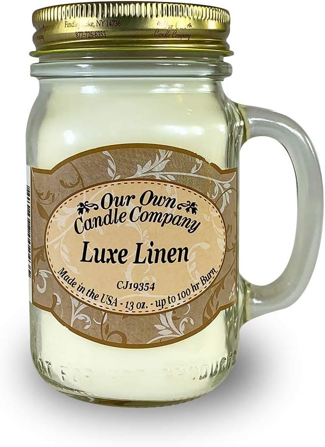 Our Own Candle Company, Luxe Linen Scented Mason Jar Candle, 100 Hour Burn Time, 13 Ounces