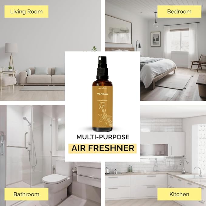 Vanilla Room, Linen & Pillow Spray by Aromafume | 100ml/3.38 fl oz | with Pure Vanilla Essential Oil | Aromatherapy Spray | Mist for Bedding, Fabrics