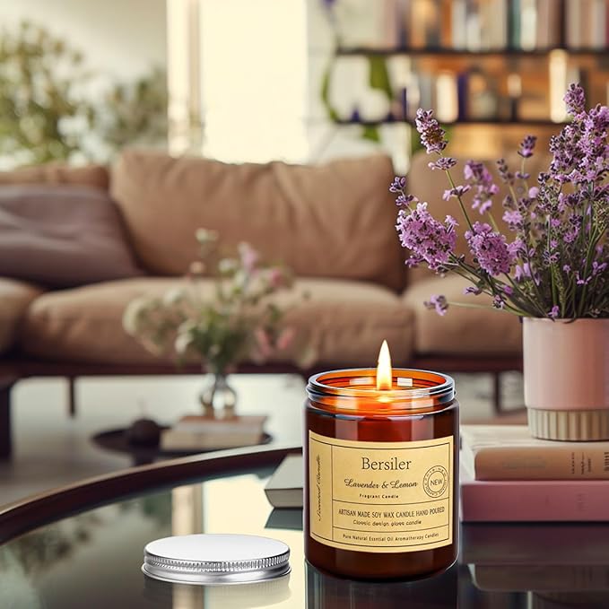 Lavender Lemon Scented Candles, Lavender Candles for Home Scented Aromatherapy Candles, Stress Relief and Relax Candle Gift for Women Birthday Christmas, 7oz Soy Wax Candle