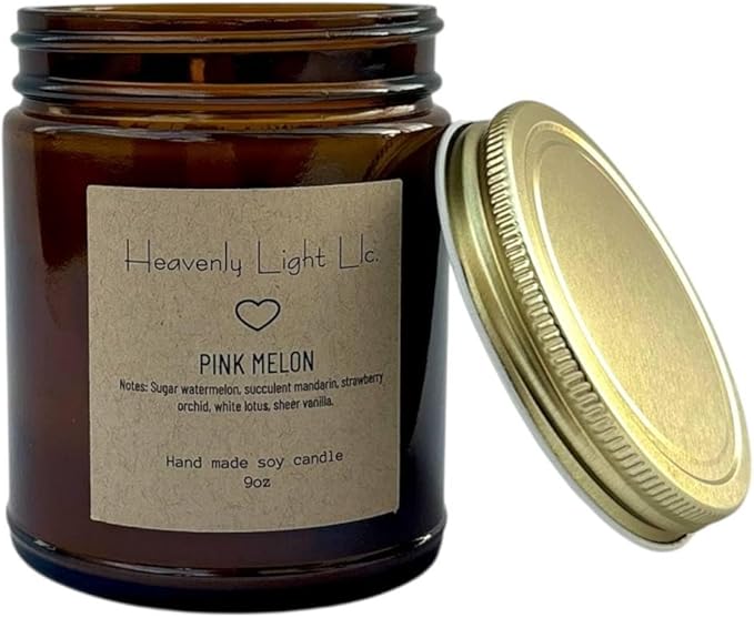 Heavenly Light LLC 100% Non-Toxic 9 oz Scented Soy Wax Candles (Pink Melon)