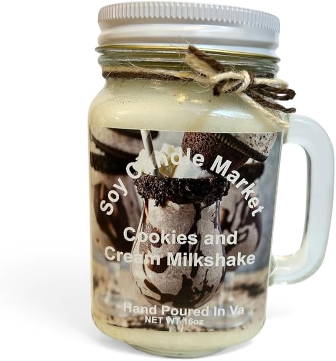 Soy Scented Candles | Handmade & Highly Aromatic Candles Burns Upto 85 Hours in Glass Jar - Perfect for Home Decor, Wedding, Birthday, Dinner (Cookies & Cream Milk-Shake, 16 oz)