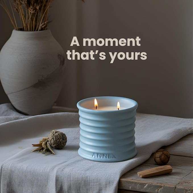 Annex Sea Breeze & Cypress Balls Luxury Scented Candle - Handmade Ceramic Jar - 50hr Clean Burn, Non-Toxic Soy Wax - Aesthetic Home Decor Winter Gift for Men & Women - Sandalwood & Oud