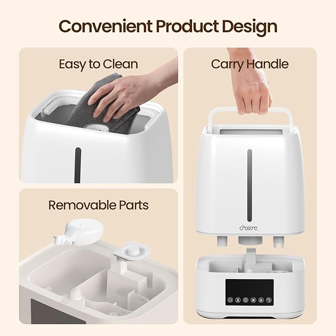 6L Top Fill Ultrasonic Humidifier - Cool and Warm Mist for Bedroom, Baby, Large Rooms & Plants, Smart Humidity Control, Aroma Diffuser, Night Light, 12H Timer, Quiet, White