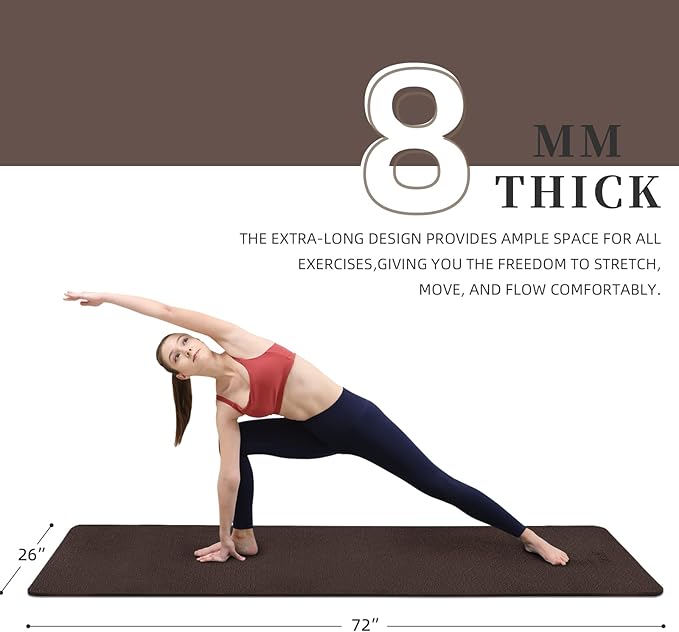 Yoga Mat Extra thick 8mm Exercise mat, Soft Lightweight TPE Fitness Mat with strap, High Elasticity, Anti-fatigue,non-slip mat for Women, Yoga, Camping, Travel, Gym & Outdoor | 72"L x 0.32"Th