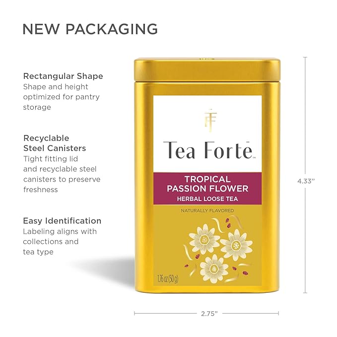 Tea Forte Tropical Passion Flower Premium Loose Leaf Caffeine-Free Herbal Tea Blend Canister, Makes 35-50 Cups