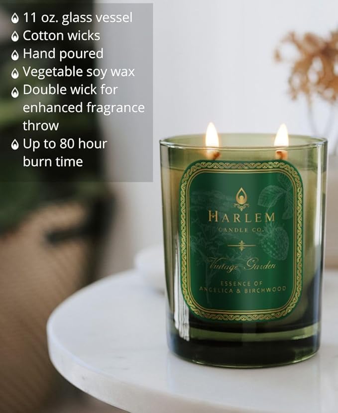 HARLEM CANDLE CO. Vintage Garden - Luxury Scented Soy Candle, 11 oz - 80-Hour Burn Time | Wild Berry, Rose, Absinthe, Angelica, Strawberry Musk, Birchwood | Scented Candles for Home