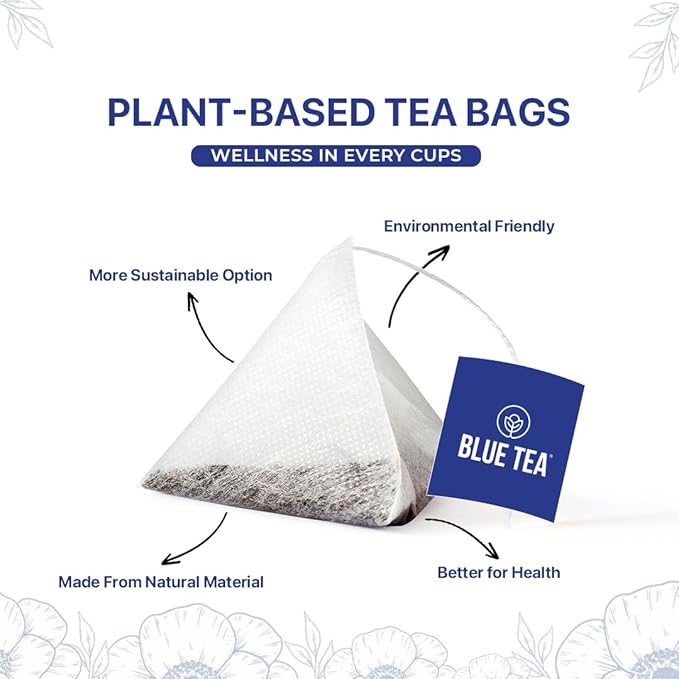 BLUE TEA - Blue Flower Ashwagandha Tea Bags - 30 Pyramid Tea Bags Used in Food, Iced Tea, Cooler, Mocktails | Eco-Conscious Tin Pack - GIFT |
