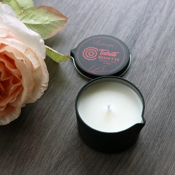 Home Scented Candle Massage Wax Oil for Body, Massage Oil Candle Soybean Essential Oil Infused Low Temperature SPA Candle Bulk Handmade Gift Tahiti Rosette Scent 2.35 OZ