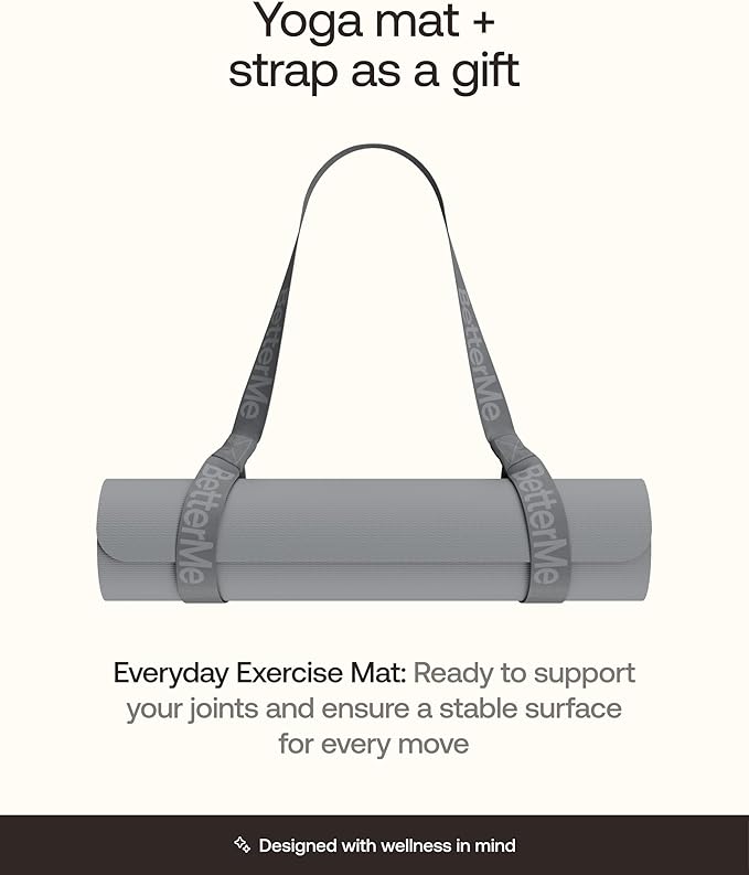 BetterMe Yoga Mat - Non-Slip Exercise Mat for Women - Cushioned Pilates Mat for Home Workouts, Stretching & Hot Yoga - Portable Fitness Mat with Strap
