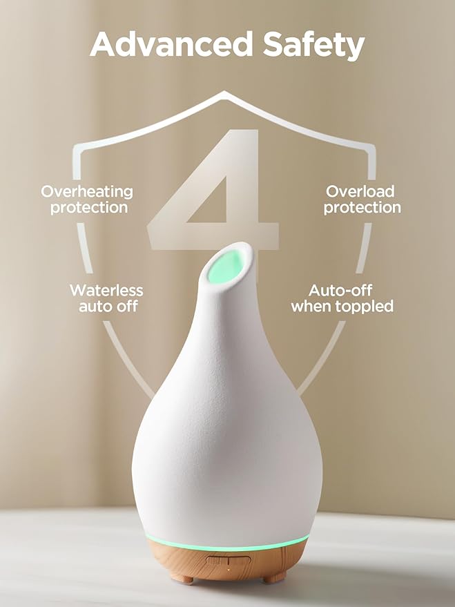 InnoGear Essential Oil Diffuser, 150ml Ceramic Diffuser Handcrafted Stone Aromatherapy Diffusers Ultrasonic Cool Mist Humidifier Vaporizer 2 Mist Modes Waterless for Home, White Vase-Shaped Ceramic