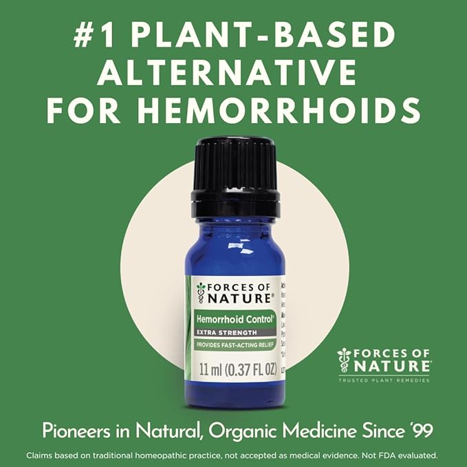 Forces of Nature Hemorrhoid Treatment, Extra Strength 0.37 Fl Oz, Organic Homeopathic Medicine & Essential Oils, Hemorrhoid Relief for Pain, Itching, Swelling, Soreness & Discomfort