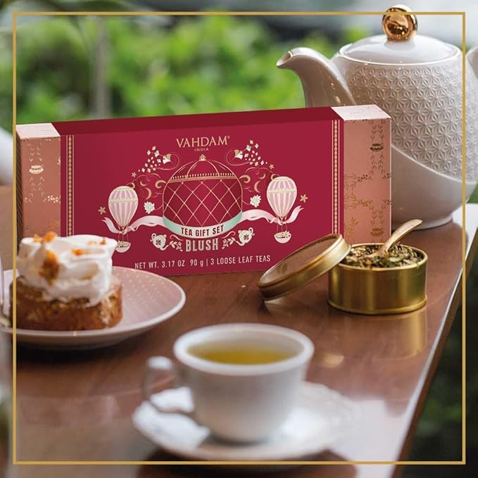 VAHDAM, BLUSH - Assorted Tea Gift Set, 3 Premium Teas in Tin Caddy Presentation Box | Loose Leaf Teas | Gift for everyone