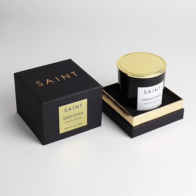 SAINT Sebastian Scented Candle with Prayer and Prayer Coin, Saint of Athletes, Soy Coconut Aromatherapy Candle with 50 Hour Burn Time