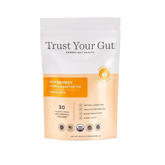 Trust Your Gut Organic Herbal Tea Blend – Lemon Balm, Holy Basil, Dandelion & Ginger Root – Supports Healthy Digestion & Gut Balance – Orange Spice, 30 Bags