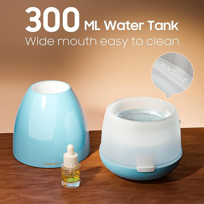 300ml Essential Oil Diffuser & Cool Mist Humidifier - Ultra-Quiet Ultrasonic Aromatherapy for Bedroom, 7 Color Night Light, BPA-Free, Auto Shut-Off, Up to 12H Continuous Mist(Blue)