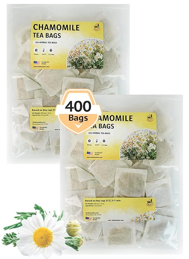 TeaDeam Tea Chamomile Tea Bags | Caffeine-Free & Sleep Time Tea | Chamomile Flowers Aroma - For Relieving Stress | Brew Hot Or Iced | 400 Tea Bags