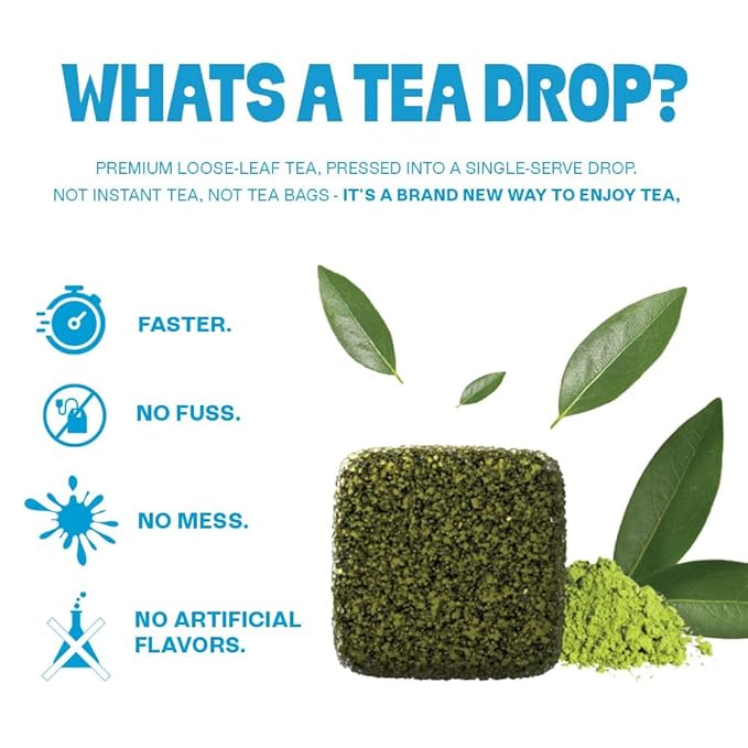 Tea Drops Sampler Box 25 Count | Organic Dissolvable Loose Leaf Tea | Iced or Hot | Microplastic-Free | Naturally Sweetened Organic Chai, Rose Earl Grey, Citrus Ginger, Peppermint, Matcha | 25 Servings - 5 Per Flavor