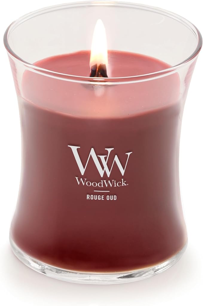 WoodWick Rouge Oud Gifts for Women and Men, 9.7 oz Medium Hourglass Candle with Crackling Wick