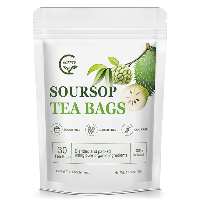 Organic Soursop Leaf Tea Bags | Annona Muricata Herbal Tea for Relaxation & Wellness | Caffeine-Free, Antioxidant Rich | 30 Count | Gluten-Free, Non-GMO