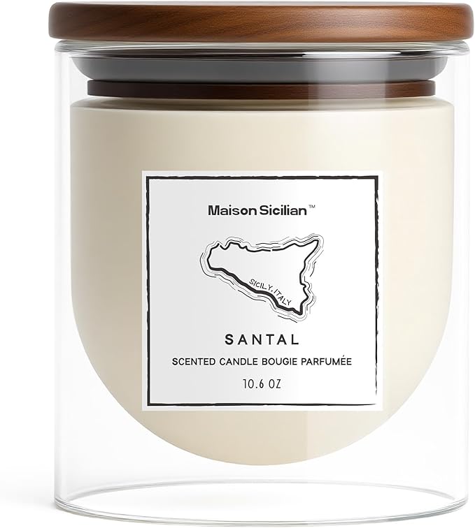 Santal Candle 10.6 oz | Warm Sandalwood Scent | Lidded Glass Jar | Premium Soy Wax + Luxury Fragrance Oil | Cozy Warm Ambiance & Thoughtful Gifting