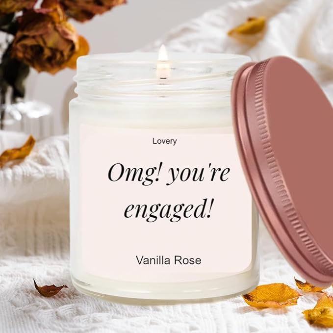 OMG! You're Engaged, Vanilla Rose Scented Soy Wax Candle, Engagement Gift, 9oz Clear Jar, 50 Hour Burn Time, fiancé Gifts for Women, Engagement Gifts for Couples