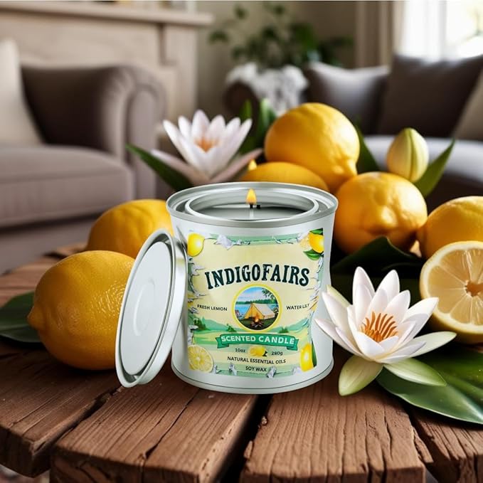 Lemon Scented Candle, 10oz Vintage-Style Hand-dented Tin Jar, Natural Soy Wax Aromatherapy Candle for Home, 70 Hours Long-Lasting Burn, Eco-Friendly Gift for Women and Men