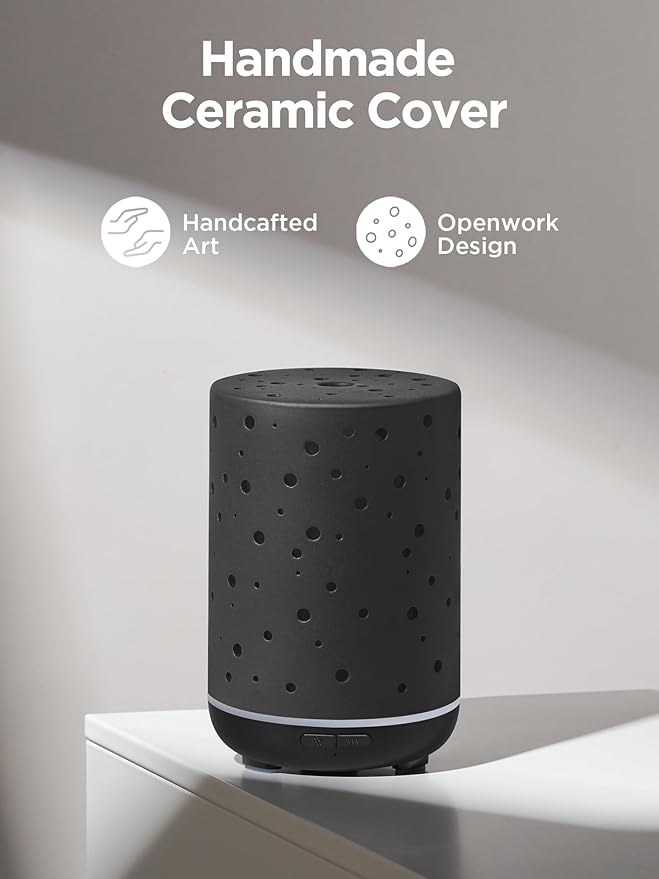 InnoGear Essential Oil Diffuser, 150ml Ceramic Diffuser Ultrasonic Air Diffusers Humidifier Cool Mist Aromatherapy Diffuser with 2 Mist Modes Waterless Auto Off for Home Office, Black