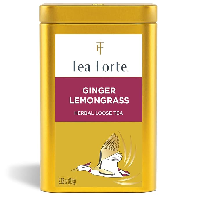 Tea Forte Ginger Lemongrass Premium Loose Leaf Caffeine-Free Herbal Tea Blend Canister, Makes 35-50 Cups