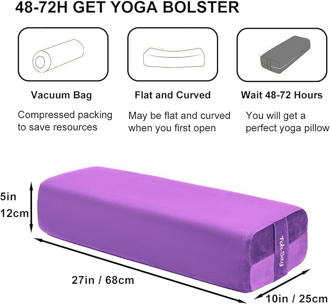 TokSay Rectangular Yoga Bolster Pillow, Meditation Pillow for Yin & Restorative Yoga, Filled with Wasted Sponge