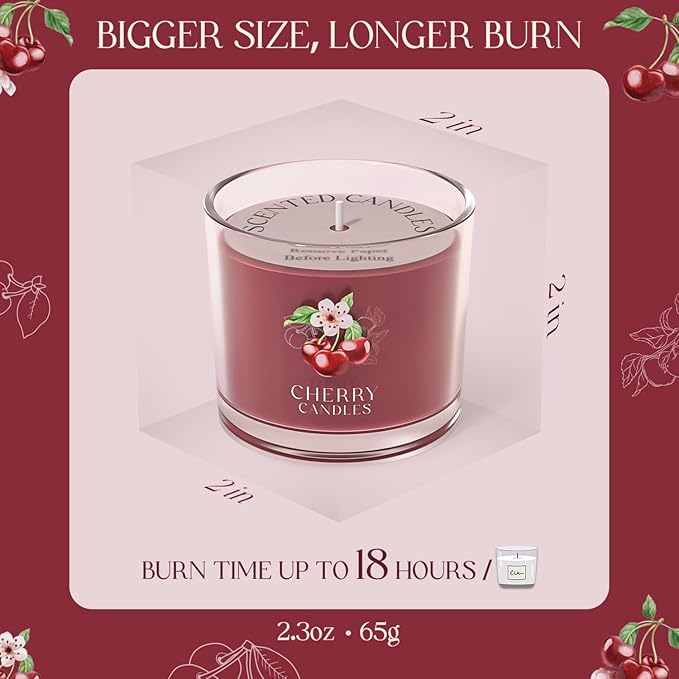 Cherry Candle, Scented Candles Gifts for Women, Candles Gift Set for Her, 3 Scented Votive Candles, Birthday Gifts for Women/Men (Red, 7 oz)