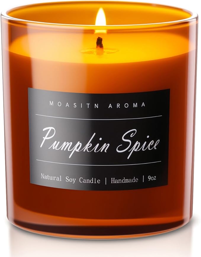 MOASITN Pumpkin Spice Strong Scented Large Luxurious Candles for Home| Organic Soy Fall Candles| Handmade Long Lasting Aromatherapy Jar Candel for Women,Men| as Autumn,Halloween,Relaxing Gifts| 9oz