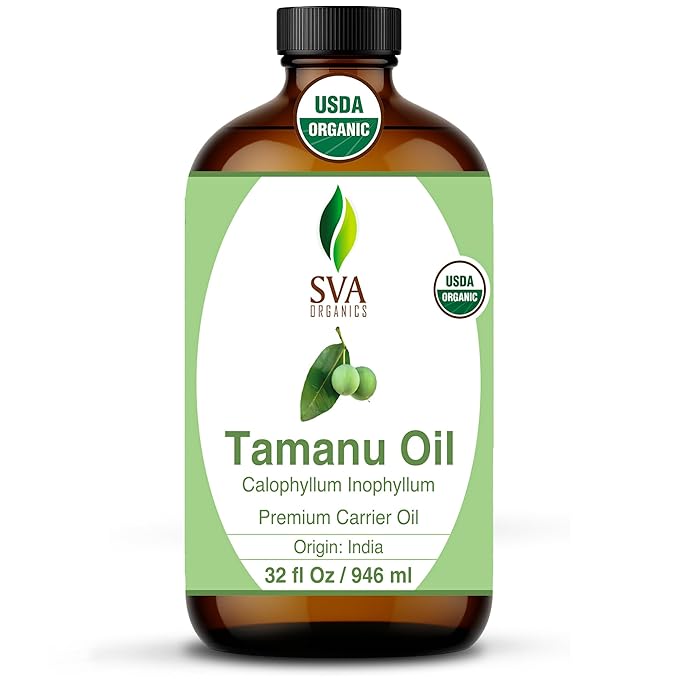 SVA Tamanu Seed Oil Organic - 32 Fl Oz – 100% Natural Cold Pressed Tamanu Oil - for Face, Skin Care, Hair Care, Scalp Massage & Body Massage – Carrier Oil