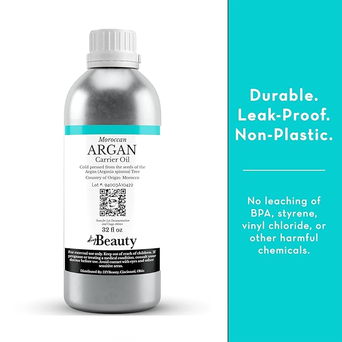 Bulk Argan Oil - 4 Fl Oz Large Size Bottle - Natural, Cold Pressed, 100 Percent Pure Argan Oil for Homemade Hair, Face and Skin Products - Light Aceite de Argan Carrier Oil