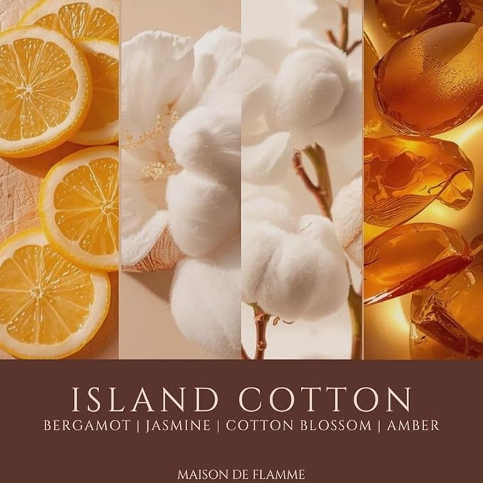 Island Cotton Scented Candle – 150g / 5.3 oz Soy Wax Blend, Hand-Poured Candle with Cotton Wick & 10% Fragrance Load – Fresh Clean Cotton & Linen Home Candle for Bedroom & Bathroom